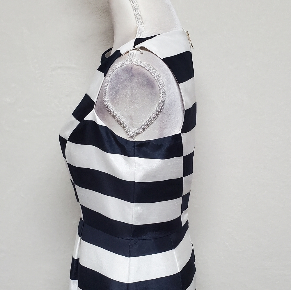 Antonio Melani Kate Striped Shantung Navy Blue White Sleeveless Dress 4 - Picture 6 of 12